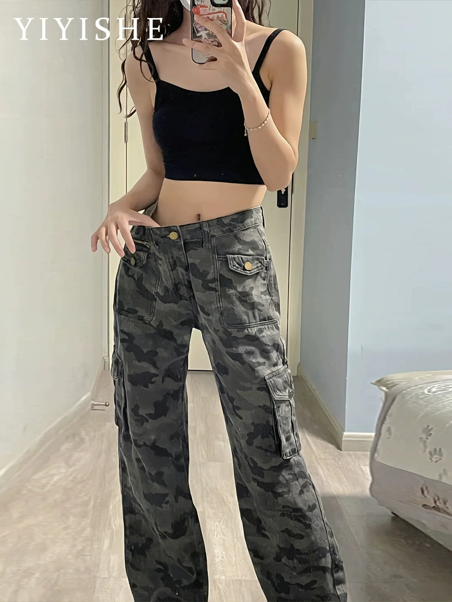 Camouflage High Waist Wide Leg Loose Hiphop Cargo Pants