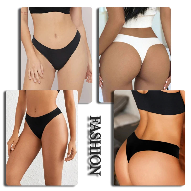 FINETOO 4PCS Seda Cetim Sem Costura Cueca Cintura Baixa Tangas Sexy Cor Sólida Biquíni Cuecas Femininas Elásticas Lingerie Íntima