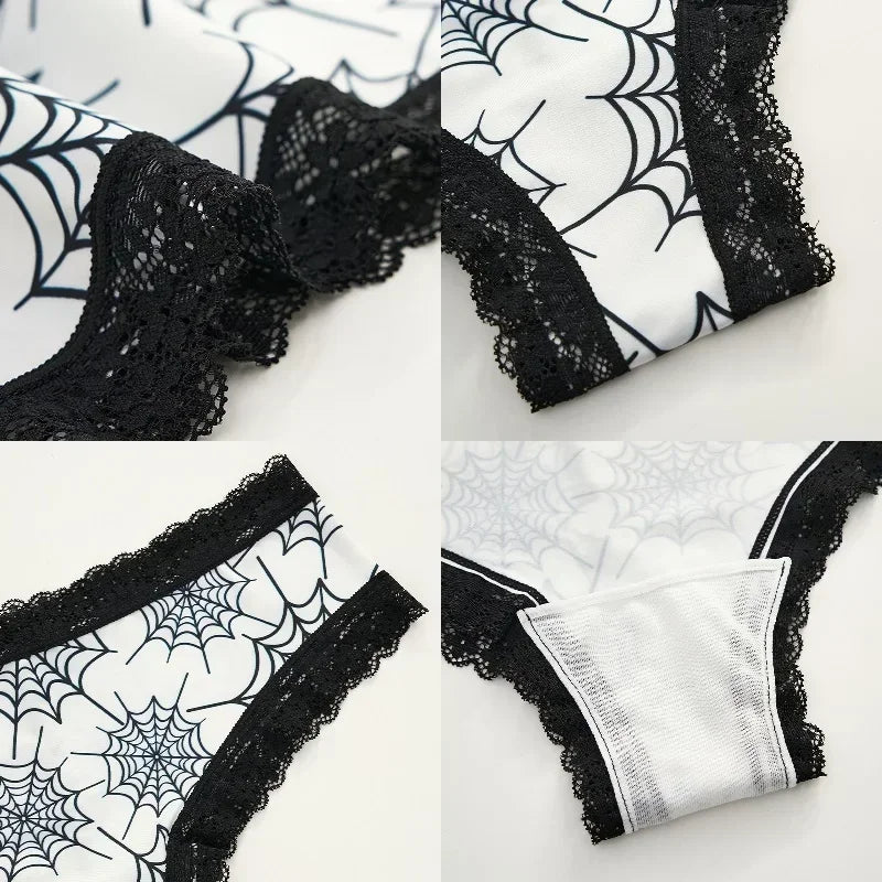 Underwear Women's Lace Edge Sexy Panties Gothic Style Lingerie Rose Skull Personalized Comfortable Breathable Triangle Pants