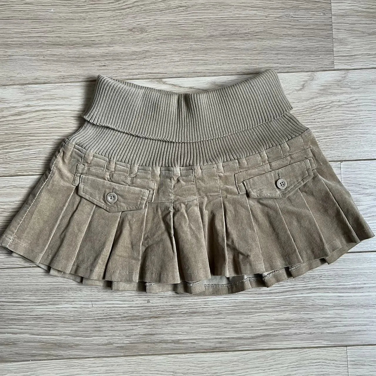 Y2K Ribbed Stretchy Waistband Mini Skirt Gothic Pleated Skirt Womens Harajuku Autumn Winter Retro Apricot Black High Waist Skirt