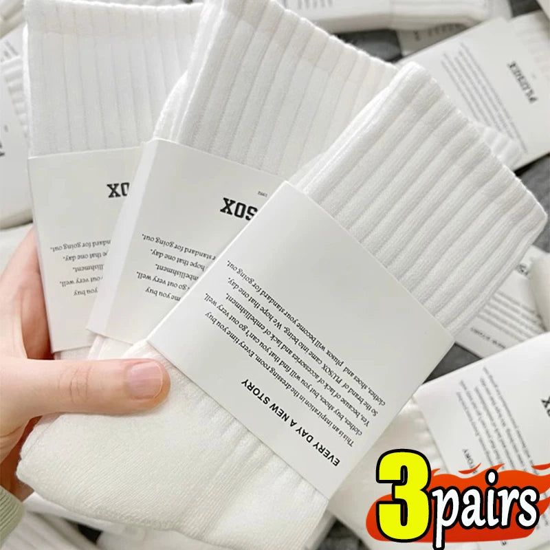 3Pairs Classic Black White Cotton Socks for Men's Short Socks Summer Thin Low Tube Socks Anti Odor Women's Ankel Sox EU 37-42