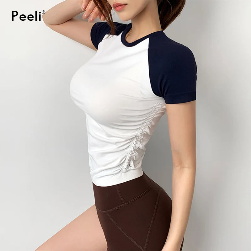 Short Sleeve Yoga Top Women Sport T Shirts Workout Clothes Slim Fit Sports Top Yoga Shirt Fitness Gym Top Running Active Wear