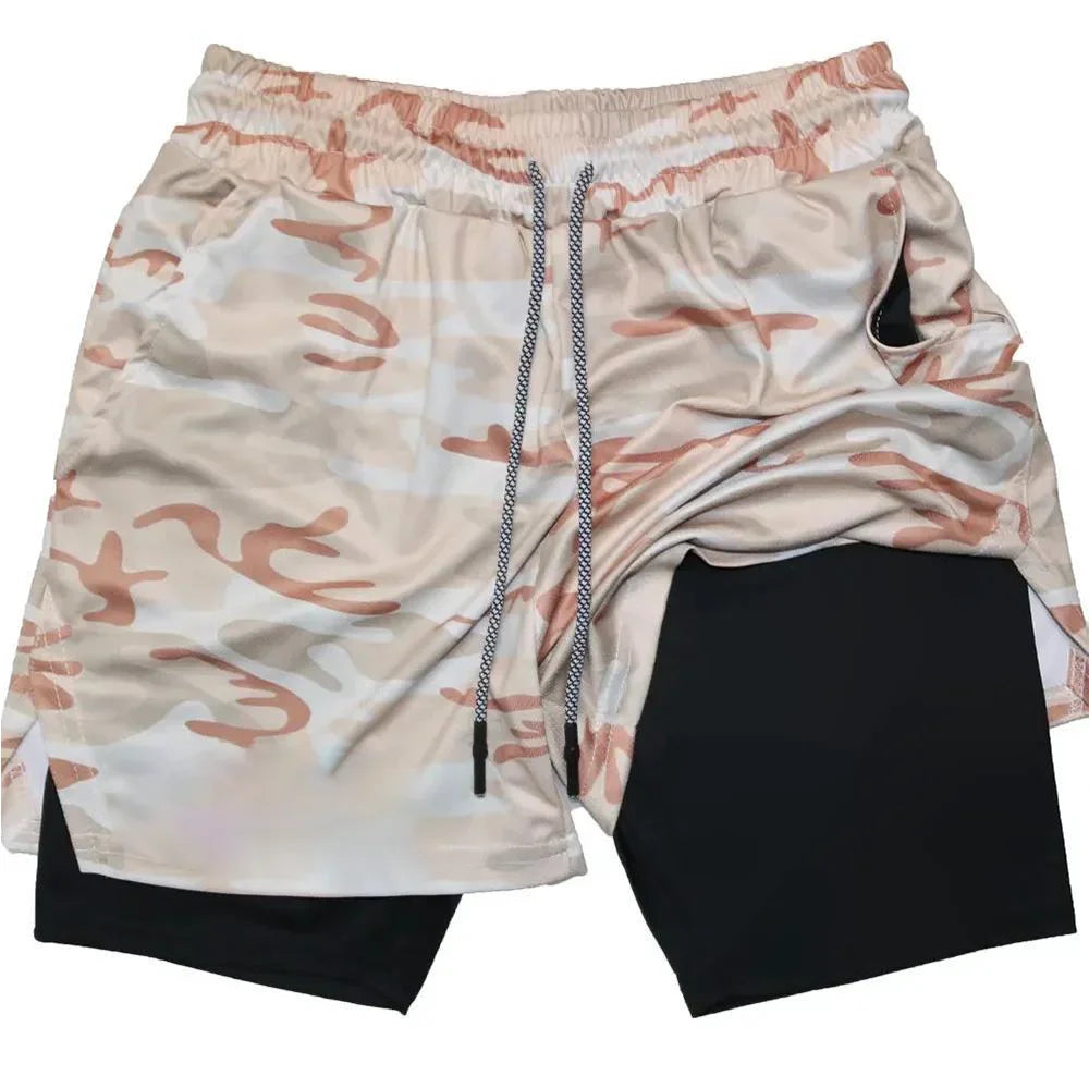 Summer sports versatile double layer men's shorts everyday casual quick-drying sports shorts men