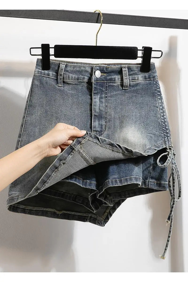 Plus Size Denim Skirt For Women Summer 2024 New High Waisted Mini Blue Jeans Skirts With Lining Korean Fashion Mini Skirt Woman