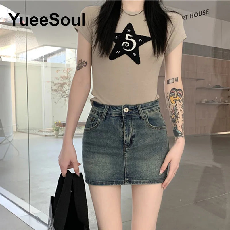 Blue Denim Skirt  A-Line High Waist Mini Skirt 2024 New Summer Y2K 2000s High Street Sexy Kawaii Cute Skirts for Women