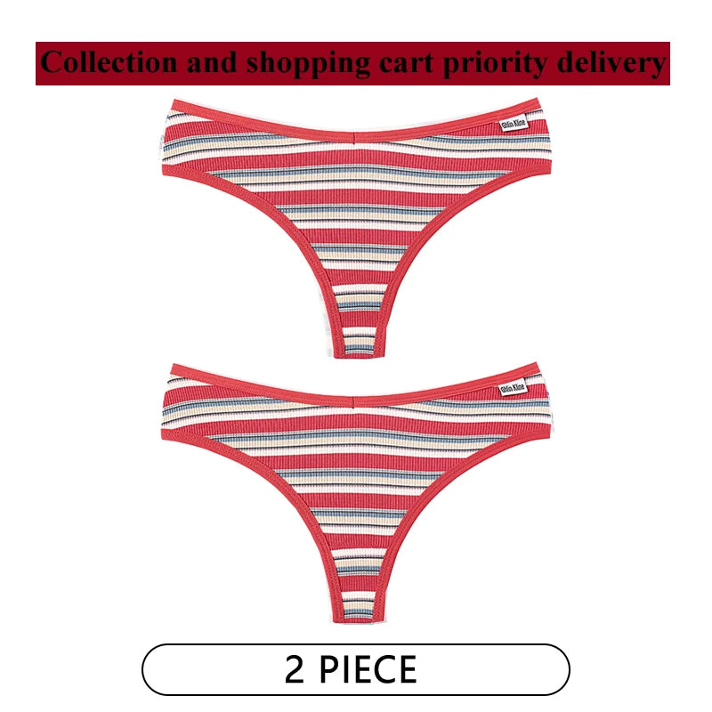 CINOON 2Pcs/Lot Colored Striped Women Panties Low Waist Sexy Women's Underwear G String Lingerie Seamless High Elastic Intimates