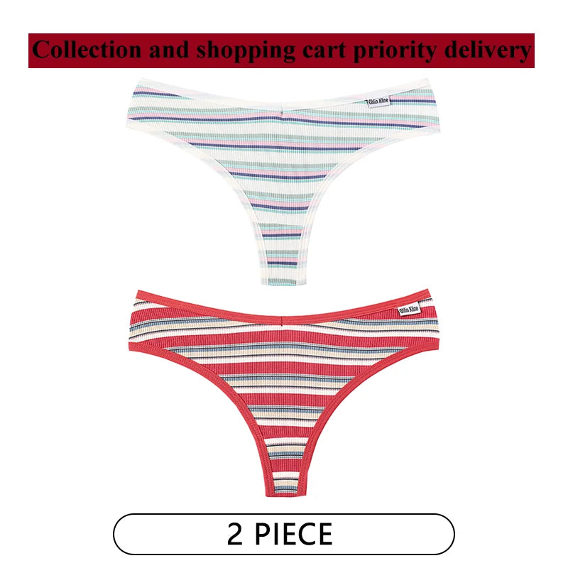 CINOON 2Pcs/Lot Colored Striped Women Panties Low Waist Sexy Women's Underwear G String Lingerie Seamless High Elastic Intimates