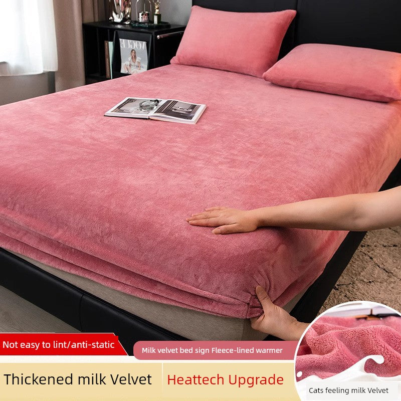 Fleece-lined Thickened Milk Fiber Bedspread Cover Winter 2024 New Arrival Coral Velvet Bedspread Mattress Cover Single All-Inclusive Bed Sheets