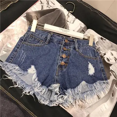 High Waist Tassel Broken Denim Shorts Women Summer Korean Version Raw Edge Wide Leg Loose Plus Size Jean Shorts Female