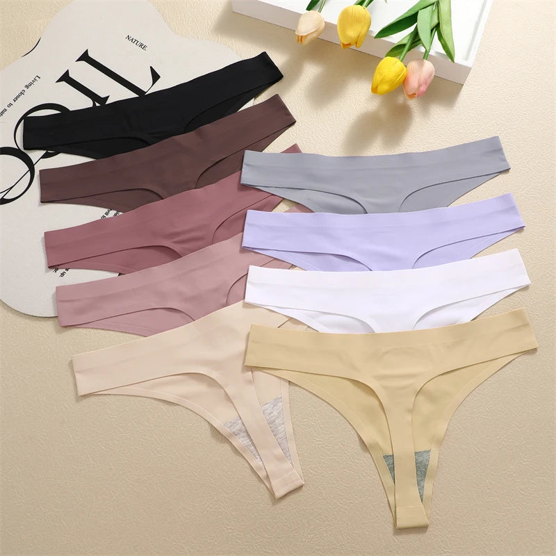 FINETOO 4PCS Seda Cetim Sem Costura Cueca Cintura Baixa Tangas Sexy Cor Sólida Biquíni Cuecas Femininas Elásticas Lingerie Íntima