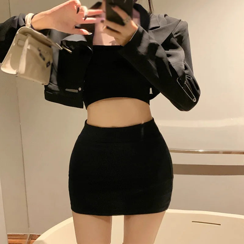 Women Skirts High Waist Versatile Elastic Elastic Waist  Korean Solid Color Hip Wrapped Dress