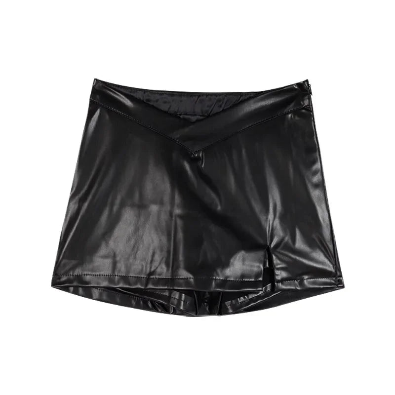 Autumn High-Waisted Slimming Silver Side Slit Miniskirt For Women A- Line Tightening Hip Package Skirt