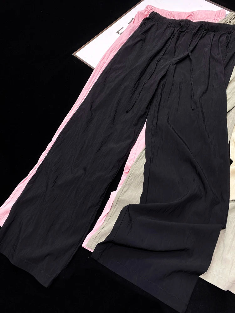 [YOZOU] Summer Thin Comfort Fluid Wide Leg Pants Pink Black Green Gray Khaki Trousers Oversized Loose Korean Solid Streetwear