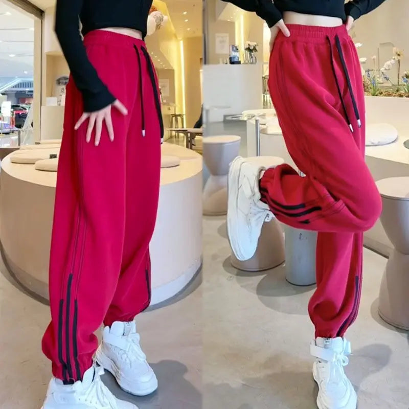 Women's Drawstring High Waist All-match Casual Sweatpants Spring Autumn Fashion Contrast Color Spliced Pants Female Clothing