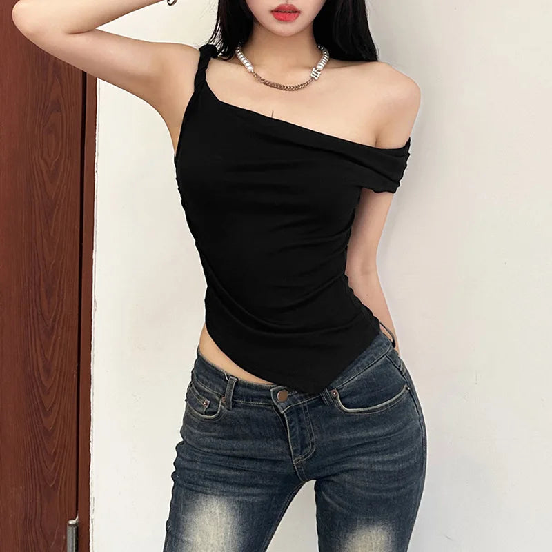 Nibber Color Simple Tight Sexy Hot All-match Casual Youth Slash Neck Bright Confident Summer Travel Cool Women's Camisole Vest