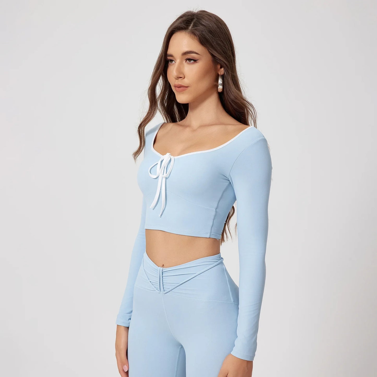 Gola redonda colorida ioga manga longa feminina elástica secagem rápida casual justa tops academia treinamento corrida esportes fitness roupas