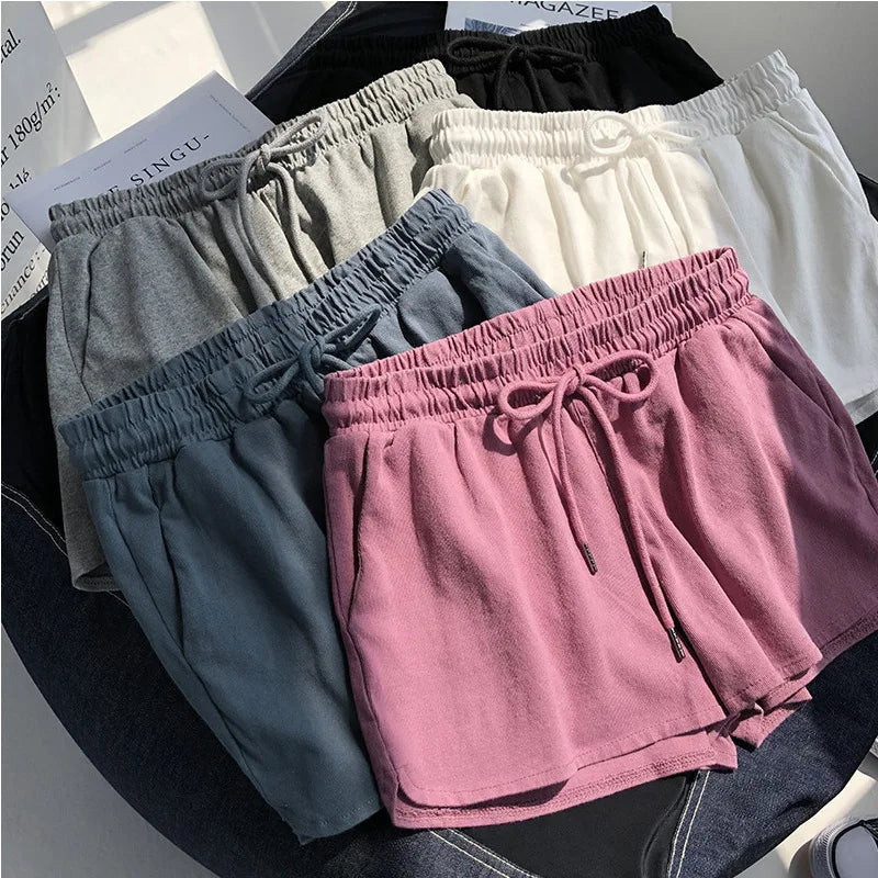 Women Wide Leg Loose Shorts Summer Female High Elastic Waist Drawstring Pocket Outdoor Homewear Sporty Pants CDPF-WYP-K3