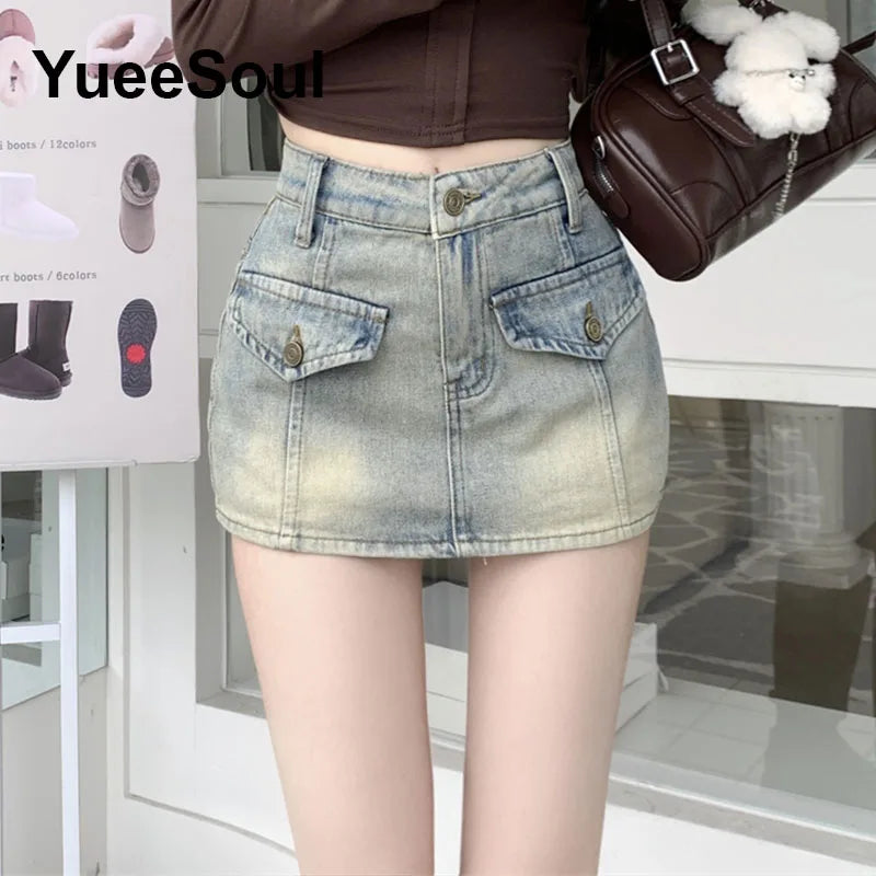 Blue Denim Skirt  A-Line High Waist Mini Skirt 2024 New Summer Y2K 2000s High Street Sexy Kawaii Cute Skirts for Women