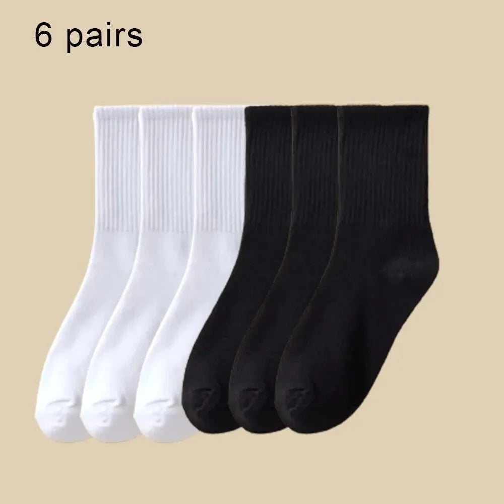 6 Pairs Women's Mid-Tube Socks Solid Colour Autumn Winter Breathable Comfortable Sport Sweat Absorbent Man And Women's Socks