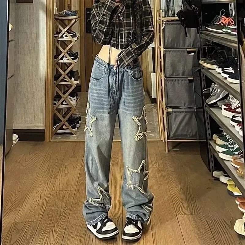 Vintage Jeans Women's Loose-fit Wide-leg Straight-leg Denim Pants New Design Sensibility American Style High Street Fall Winter