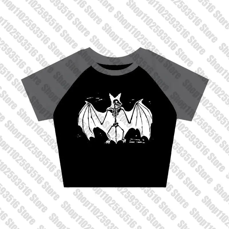 Aesthetic Goth bat Letter Y2K style Crop Tops T-shirt Short Sleevle Vest Tees Harajuku Streetwear Suspenders Women Clothes shirt