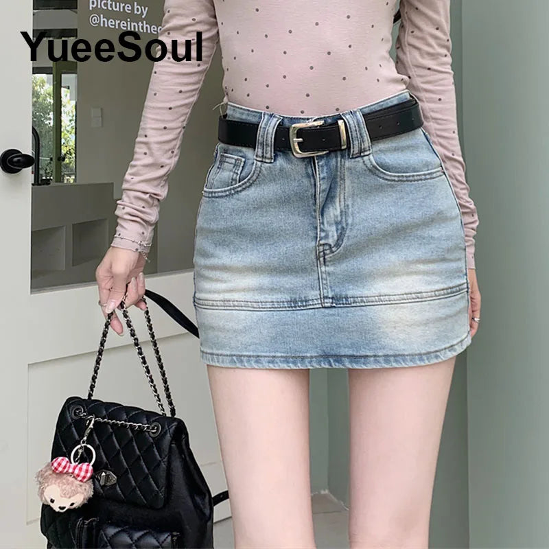 Blue Denim Skirt  A-Line High Waist Mini Skirt 2024 New Summer Y2K 2000s High Street Sexy Kawaii Cute Skirts for Women