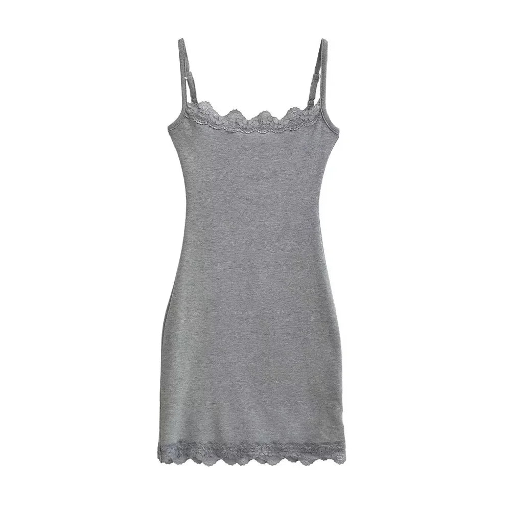 Vestido curto casual de verão slim feminino, alça de renda ajustável, vestido sexy, elegante, picante, para primavera de 2024, novos tops D7AO