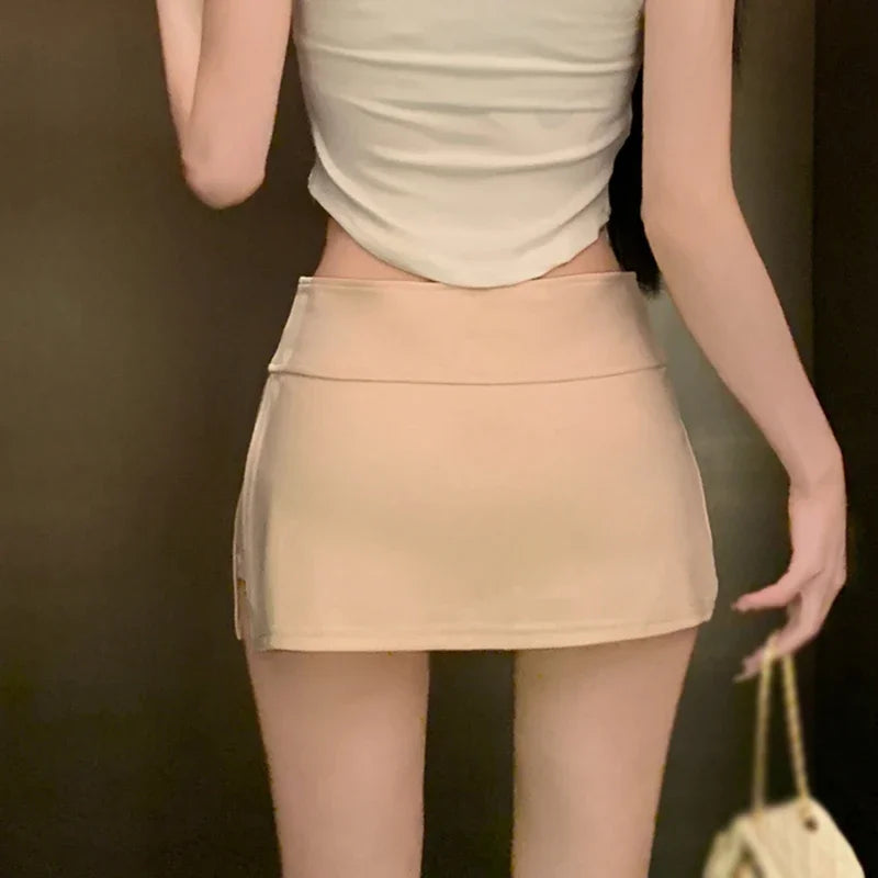 Women Sexy Low-waisted Casual Side Split Sports Yoga Solid Color Fashion Slim Wrap Buttocks Short Skirts