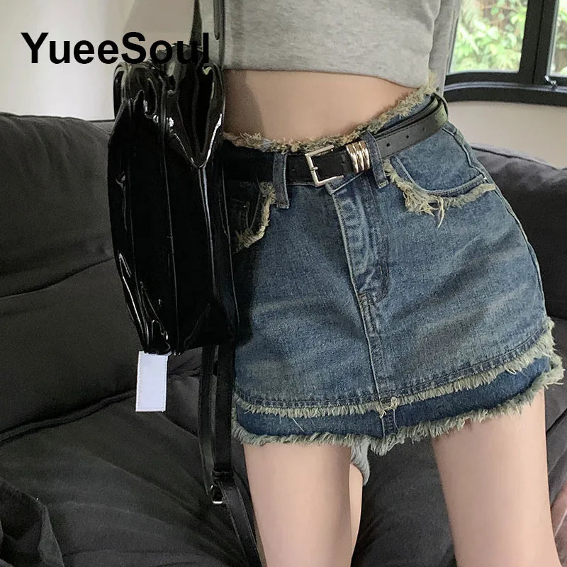 Blue Denim Skirt  A-Line High Waist Mini Skirt 2024 New Summer Y2K 2000s High Street Sexy Kawaii Cute Skirts for Women