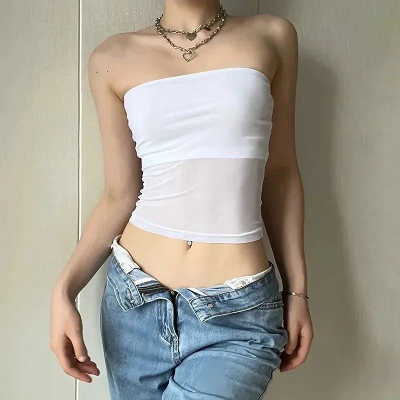 Women Transparent Camisole Sleeveless Stretch Crop Top Artsu Sexy Tunic Tops Mesh Corset Tops For Elastic Streetwear Y2k Clothes