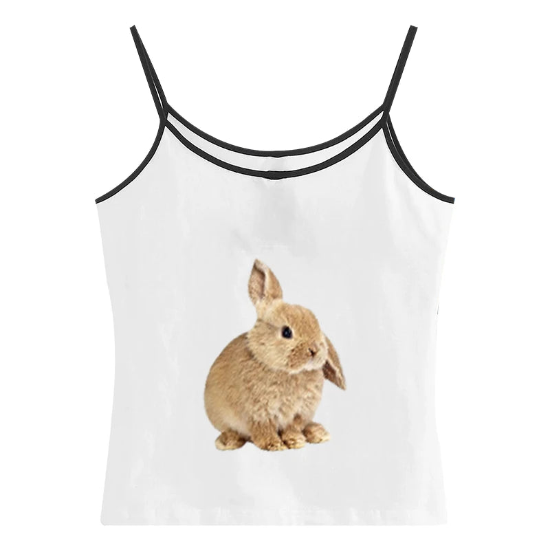 Cute sweet aesthetic Y2K women's sleeveless camisole streetwear casual punk rabbit pattern print vintage Harajuku summer shorts