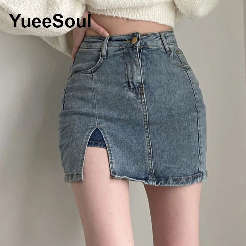 Blue Denim Skirt  A-Line High Waist Mini Skirt 2024 New Summer Y2K 2000s High Street Sexy Kawaii Cute Skirts for Women