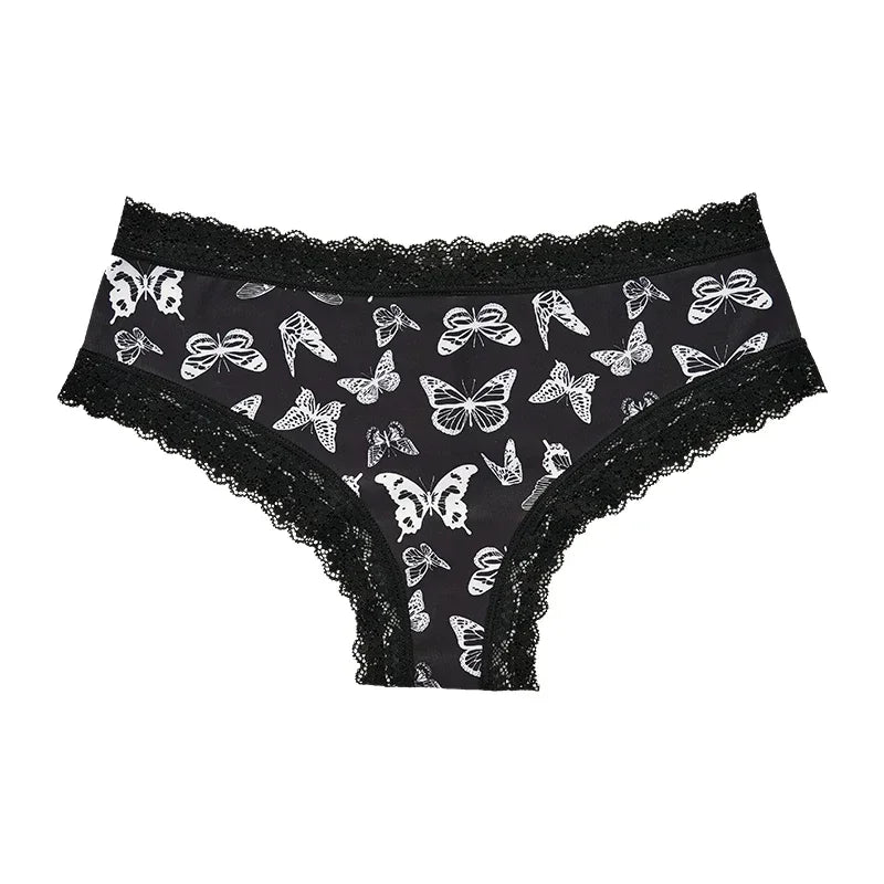 Underwear Women's Lace Edge Sexy Panties Gothic Style Lingerie Rose Skull Personalized Comfortable Breathable Triangle Pants