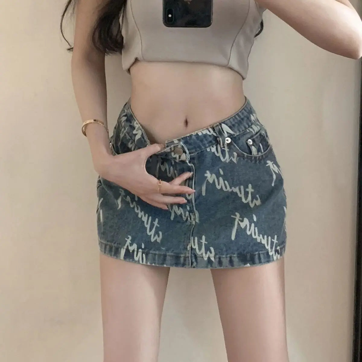 Letter Printing High Waist Cowboy A-Line Skirt Summer Fashion Women Clothing Fashionable Sexy Slim Mini Skirt Summer Trend