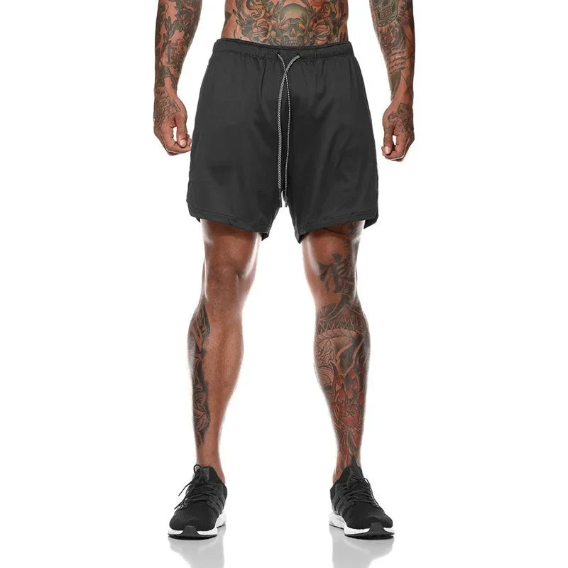 Cool Sportswear Double-deck Running Shorts Summer 2 In 1 Casual Bottoms Fitness Training Jogging Short Pants Men's Beach shorts