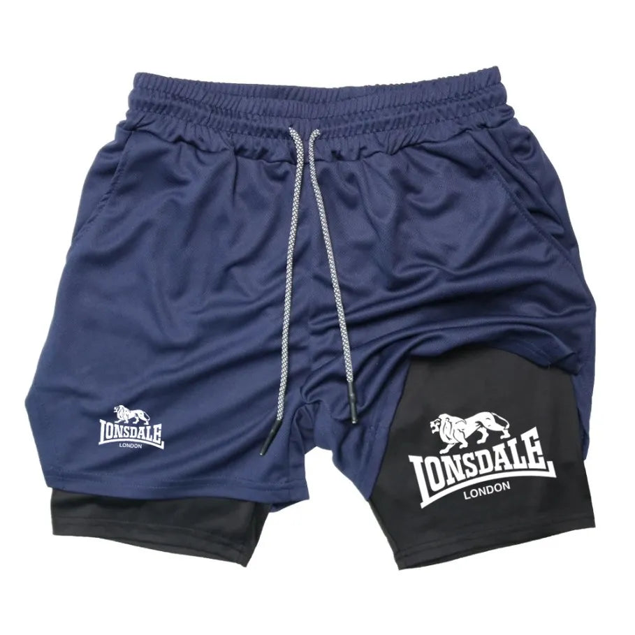 Estampa 2 em 1 Shorts de Corrida para Homens Academia Treino Shorts de Compressão com Bolso para Telefone Toalha Loop Verão Esporte Atlético Activewear