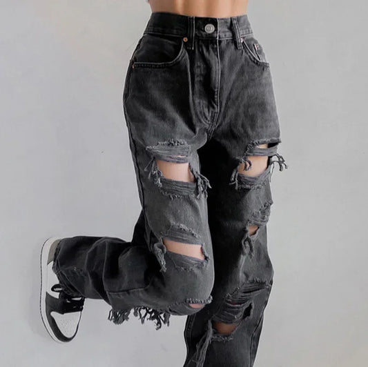 Fashionable Washed Slim Fit Women's Jeans Hole Punching Casual Trousers Stylish Bootcut Denim Pants from Mainland China