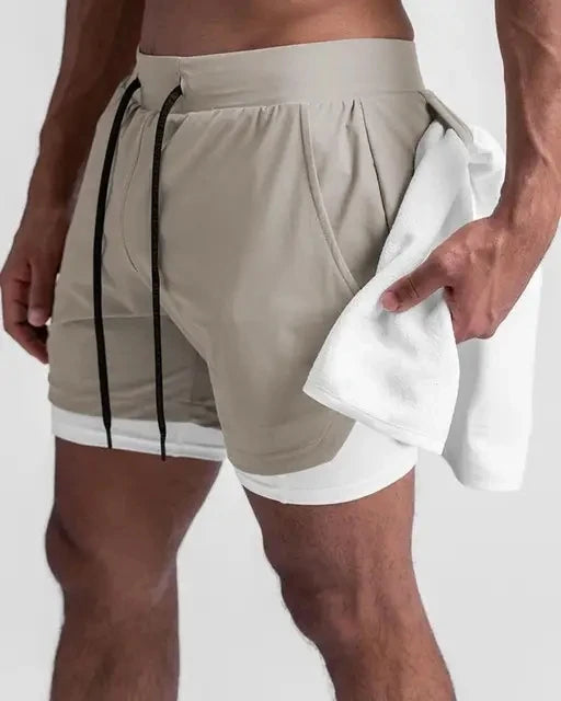 Shorts de Exercício para Homens no Verão 2024, Corrida na Academia, Fitness, Secagem Rápida, Dupla Camada, Shorts de Corrida Dois em Um