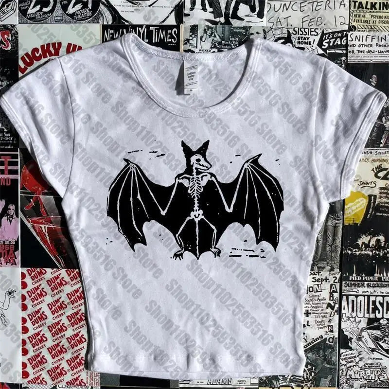 Aesthetic Goth bat Letter Y2K style Crop Tops T-shirt Short Sleevle Vest Tees Harajuku Streetwear Suspenders Women Clothes shirt