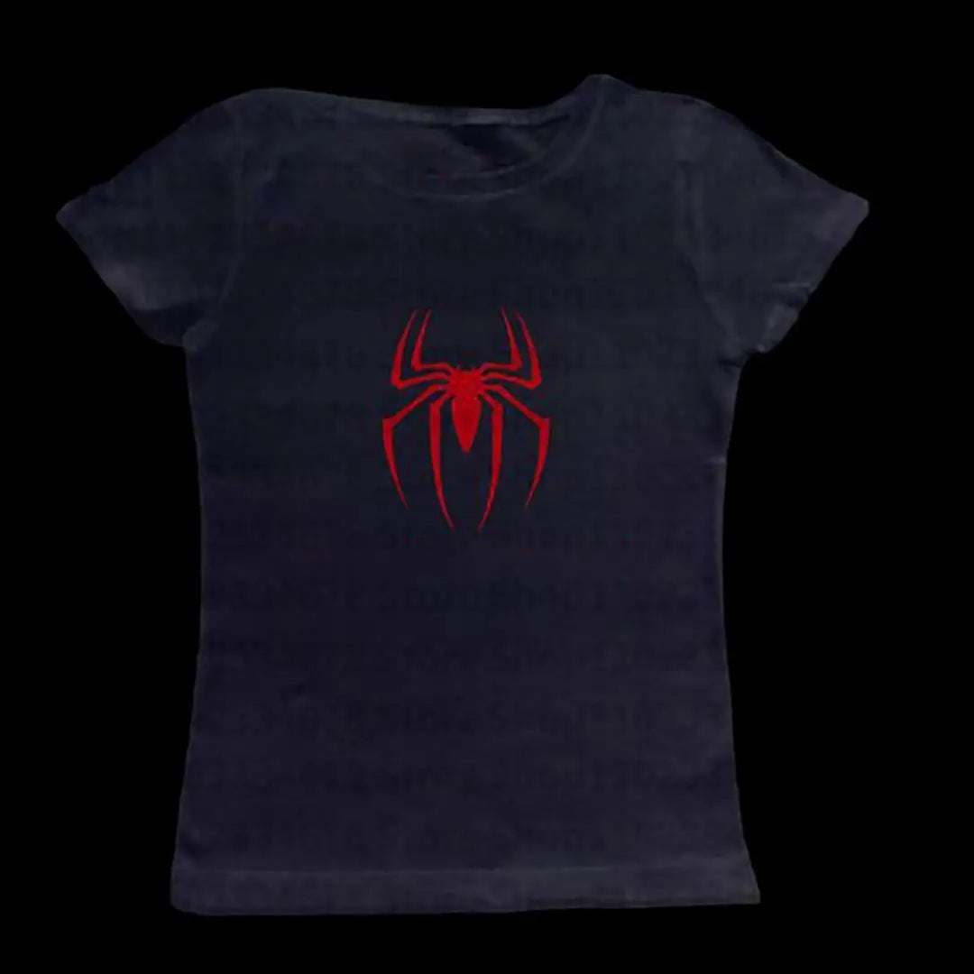 Spider Graphic Print Y2K Mulheres Bebê Camisetas Streetwear Vintage Carta Crop Verão Punk Casual Trash Goth Slim Manga Curta Camisetas