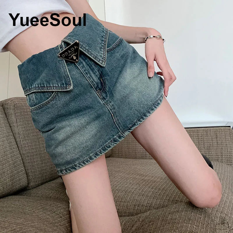 Blue Denim Skirt  A-Line High Waist Mini Skirt 2024 New Summer Y2K 2000s High Street Sexy Kawaii Cute Skirts for Women