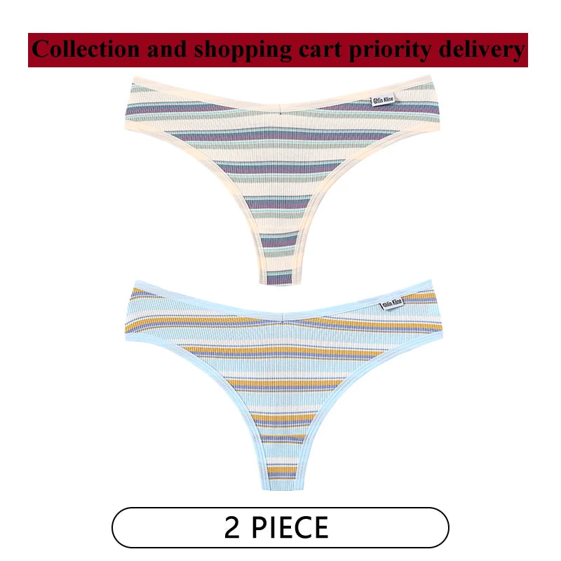 CINOON 2Pcs/Lot Colored Striped Women Panties Low Waist Sexy Women's Underwear G String Lingerie Seamless High Elastic Intimates