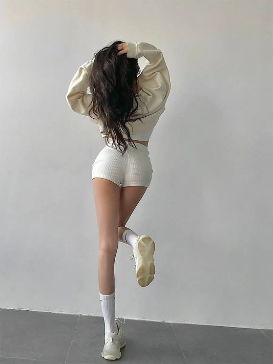 American Sexy Hot Girls High Waist Skinny Shorts High Waist Solid Color Slim Knitted Booty Shorts for Women Ropa De Mujer