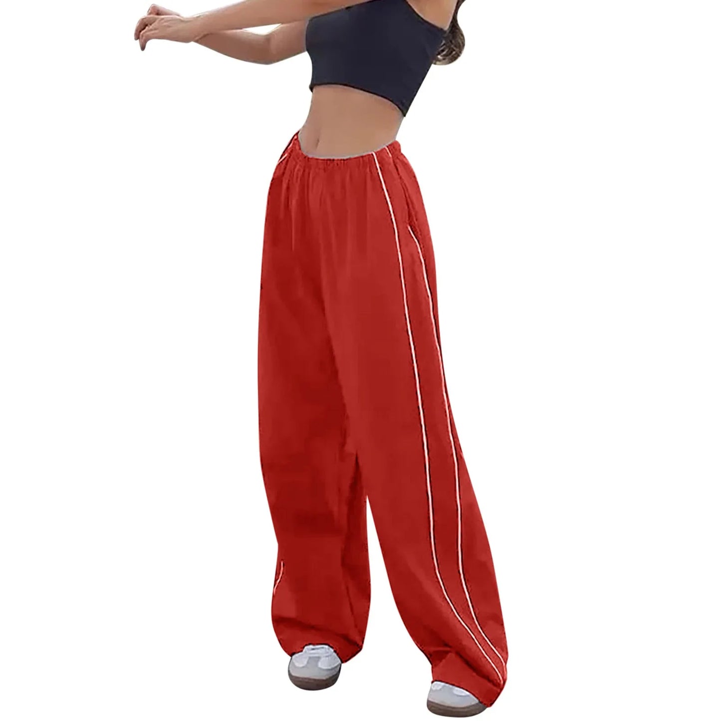 Striped Sweatpants Women Hip Hop Streetwear Baggy Wide Leg Cargo Pants Y2K Pants High Waist Drawstring Joggers Straight Trousers