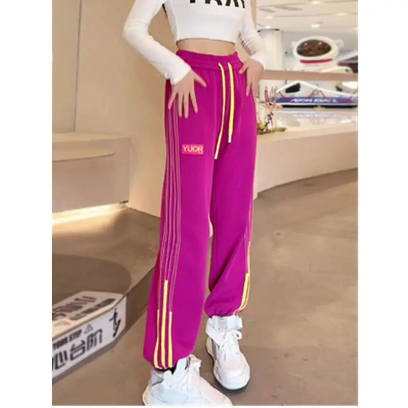 Women's Drawstring High Waist All-match Casual Sweatpants Spring Autumn Fashion Contrast Color Spliced Pants Female Clothing