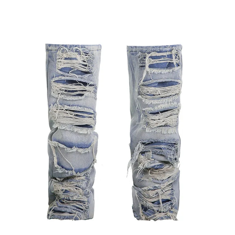 Fashion Y2k Leg Warmers Jeans Hollowed Out Trousers Women Bandage Denim Boots Cover Hip Hop Shorts Women's Gaiter Japanese Pants