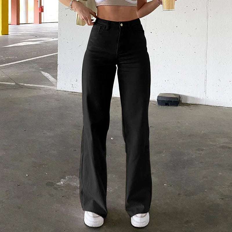 New Fashion Long Jeans Spice Girl Style High Waist Slim Jeans Bell Bottoms Casual Streetwear Trousers Oversized 2024