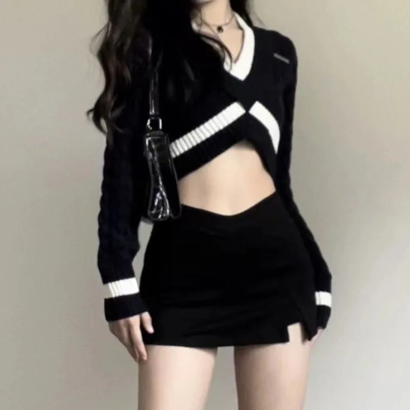 Women's Black Mini Skirts High Waist Sexy Hot Female Slit A-line Skirt All-match Summer Y2k Street Wear Ulzzang Simple Faldas