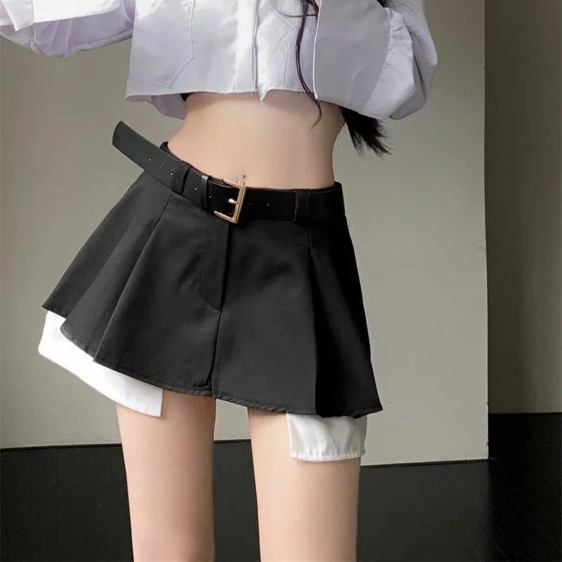 Pleated Skirts Women S-5XL Belt Hotsweet Mini College Personality Simple All-match Casual Korean Style Fashion Ulzzang Summer