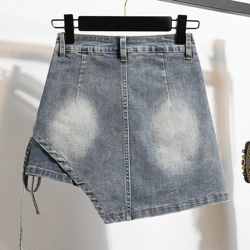 Plus Size Denim Skirt For Women Summer 2024 New High Waisted Mini Blue Jeans Skirts With Lining Korean Fashion Mini Skirt Woman